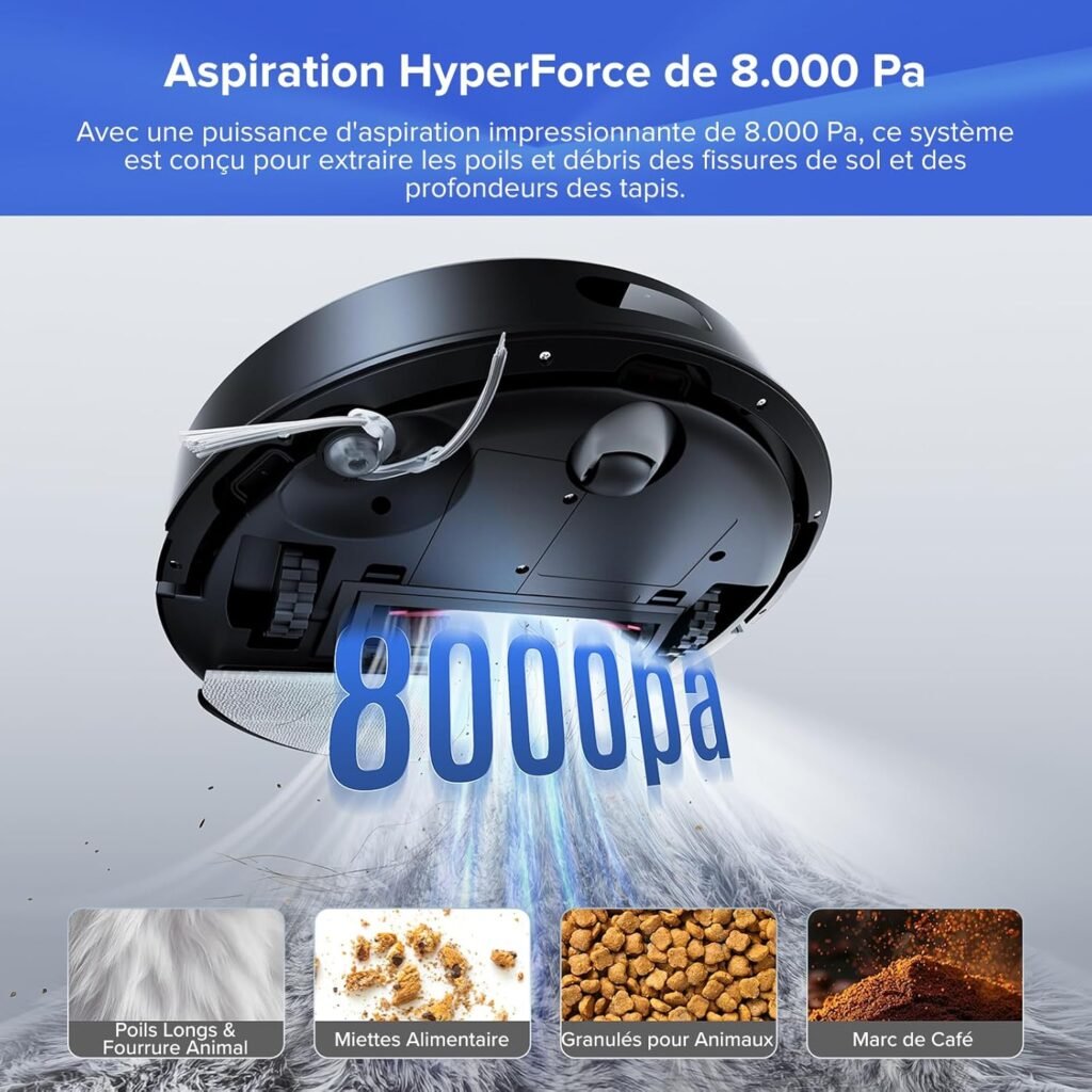 roborock Q7 L5+ Robot Aspirateur Laveur avec Station, 8000 Pa Aspiration | Vidange Automatique, Navigation LiDAR, 3 Niveaux d&rsquo;Eau, pour Poils d&rsquo;Animaux/Tapis, App - photo produit