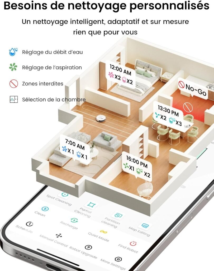 Lefant M2 Plus Robot Aspirateur Laveur avec Station 6000Pa, Blanc | Vidage Automatique avec Sac 2,5L,Navigation Laser dToF,Cartographie Intelligente,Évitement PSD,Poils d’Animaux,WiFi/App/Alexa - photo produit