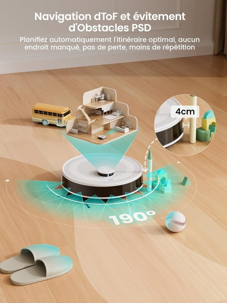 Lefant M2 Aspirateur Robot Laveur 6000Pa avec Cartographie Laser | Robot aspirateur laveur 2 en 1, Navigation dToF, Évitement PSD, Détection Tapis, Poils Animaux, APP/Alexa/WiFi, 160 Min - photo produit