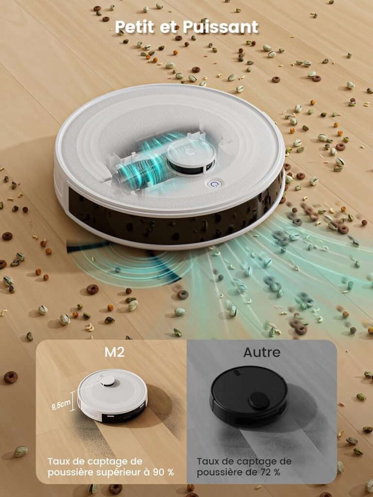 Lefant M2 Aspirateur Robot Laveur 6000Pa avec Cartographie Laser | Robot aspirateur laveur 2 en 1, Navigation dToF, Évitement PSD, Détection Tapis, Poils Animaux, APP/Alexa/WiFi, 160 Min - photo produit