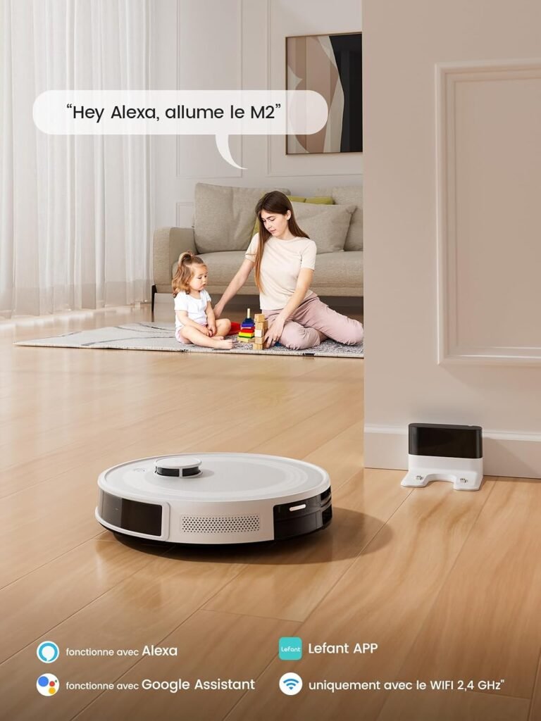 Lefant M2 Aspirateur Robot Laveur 6000Pa avec Cartographie Laser | Robot aspirateur laveur 2 en 1, Navigation dToF, Évitement PSD, Détection Tapis, Poils Animaux, APP/Alexa/WiFi, 160 Min - photo produit