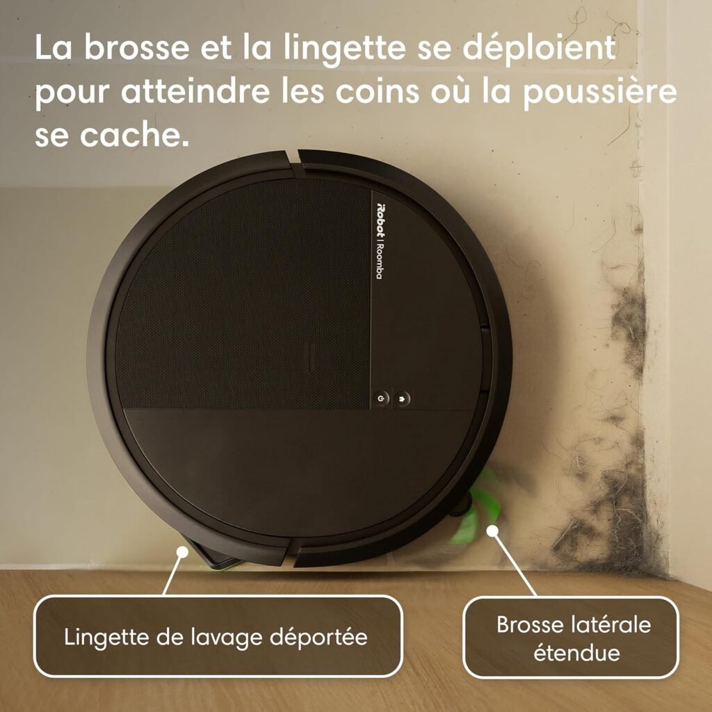 iRobot Roomba 115 Combo+Base AutoEmpty – Robot Aspirateur Laveur 2en1 – Puissance d&rsquo;Aspiration 15KPa – Brosse latérale étendue – Lingette de Lavage déportée – Navigation LiDAR – Noir - photo produit
