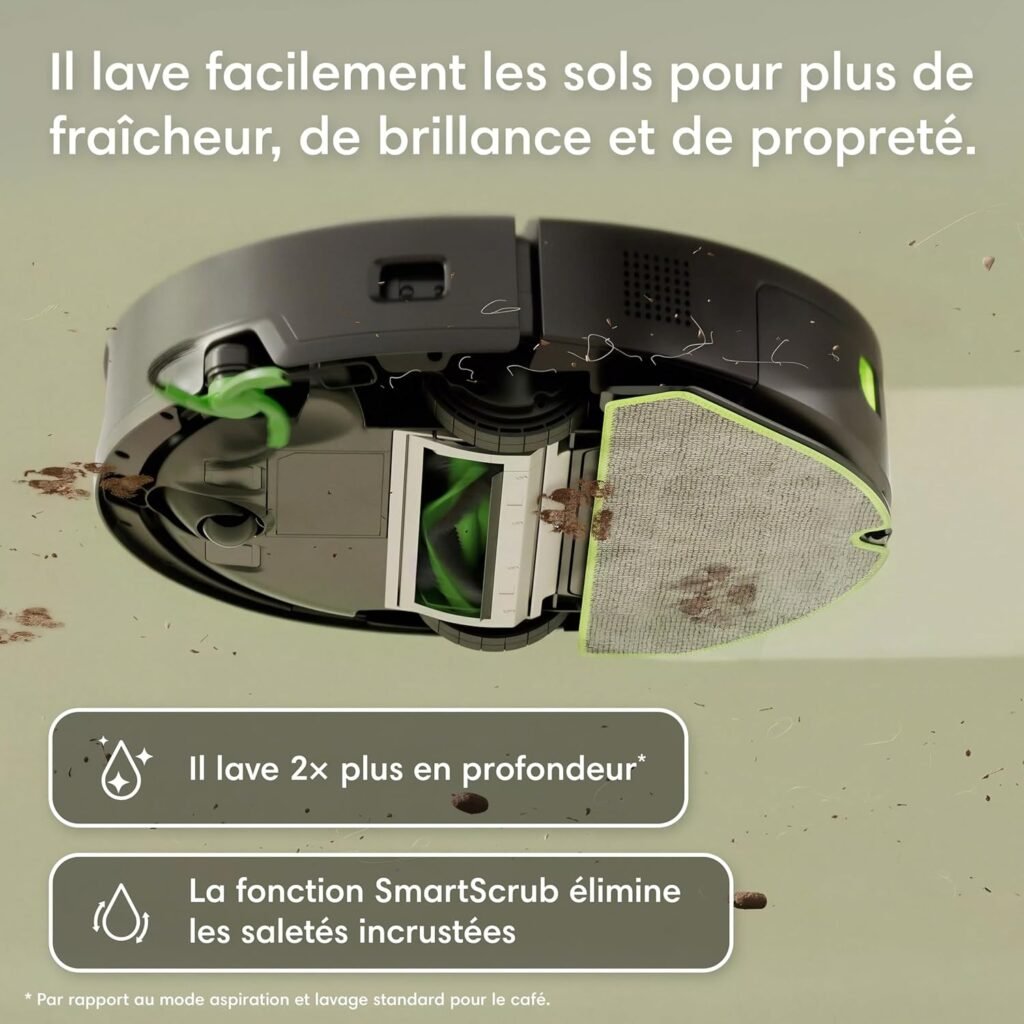 iRobot Roomba 115 Combo+Base AutoEmpty – Robot Aspirateur Laveur 2en1 – Puissance d&rsquo;Aspiration 15KPa – Brosse latérale étendue – Lingette de Lavage déportée – Navigation LiDAR – Noir - photo produit