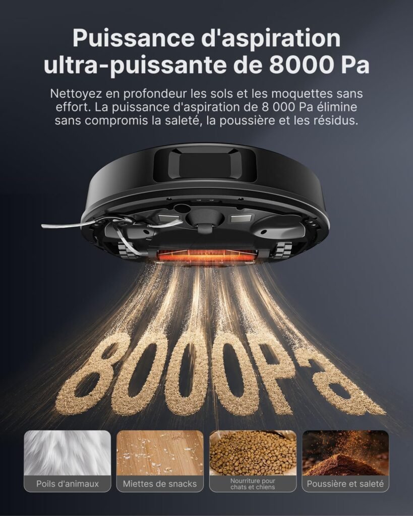 VONKO Robot Aspirateur Laveur avec Station de Vidage Automatique, 8000Pa, Navigation LiDAR 2.0, 180min Autonomie, Détection de Tapis, App & Alexa, Idéal Poils d’Animaux & Sols Dur,Noir - photo produit