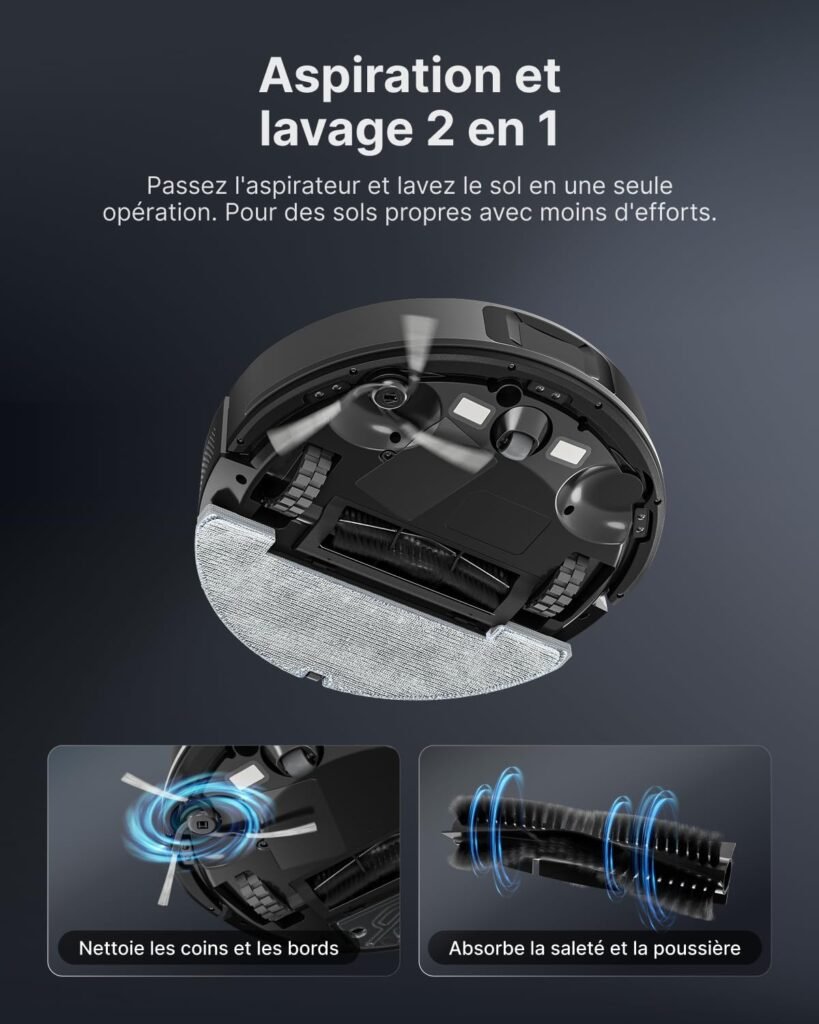 VONKO Robot Aspirateur Laveur avec Station de Vidage Automatique, 8000Pa, Navigation LiDAR 2.0, 180min Autonomie, Détection de Tapis, App & Alexa, Idéal Poils d’Animaux & Sols Dur,Noir - photo produit
