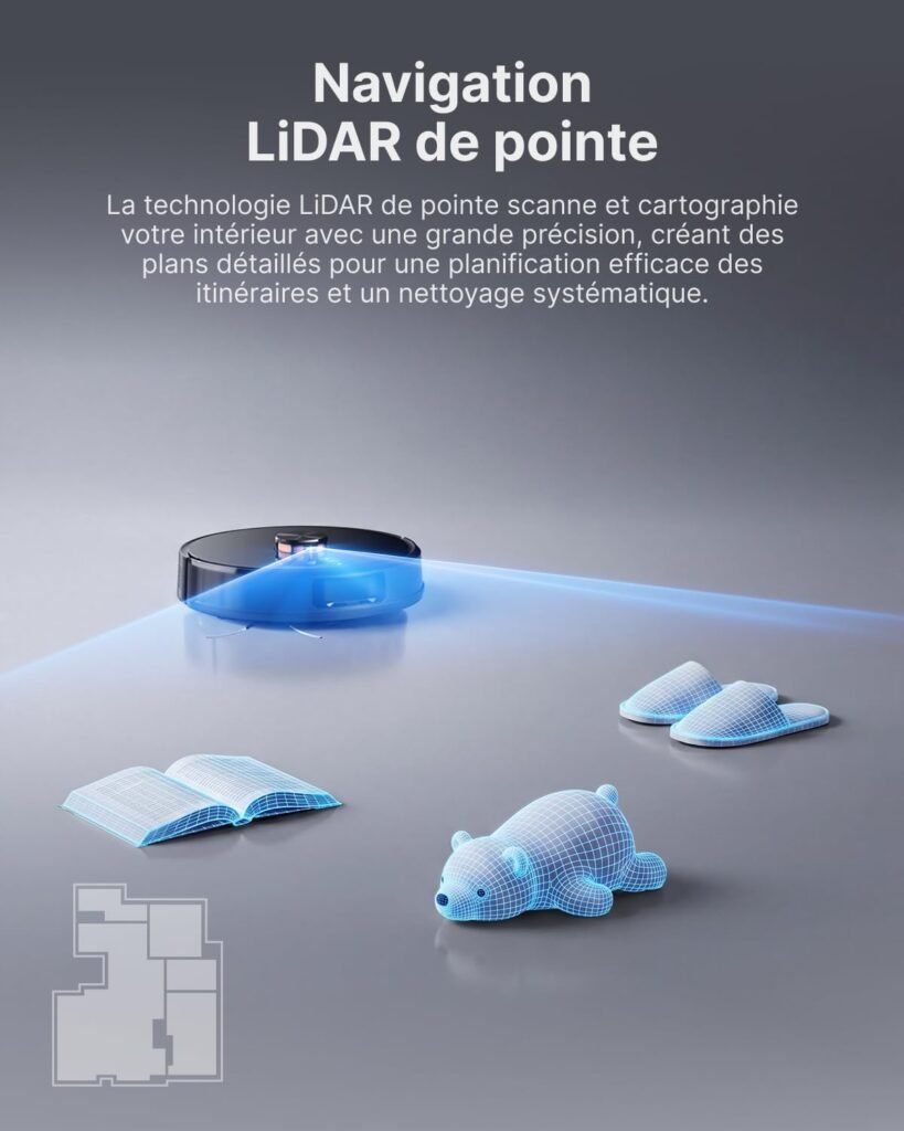 VONKO Robot Aspirateur Laveur avec Station de Vidage Automatique, 8000Pa, Navigation LiDAR 2.0, 180min Autonomie, Détection de Tapis, App & Alexa, Idéal Poils d’Animaux & Sols Dur,Noir - photo produit