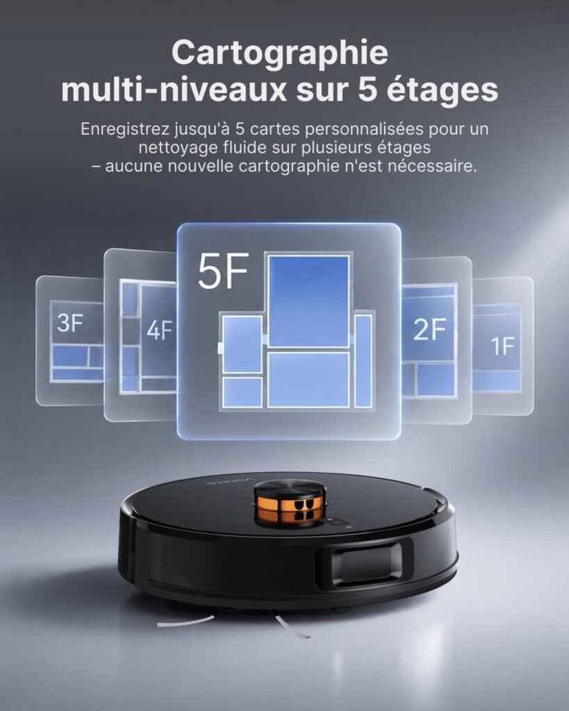 VONKO Robot Aspirateur Laveur avec Station de Vidage Automatique, 8000Pa, Navigation LiDAR 2.0, 180min Autonomie, Détection de Tapis, App & Alexa, Idéal Poils d’Animaux & Sols Dur,Noir - photo produit