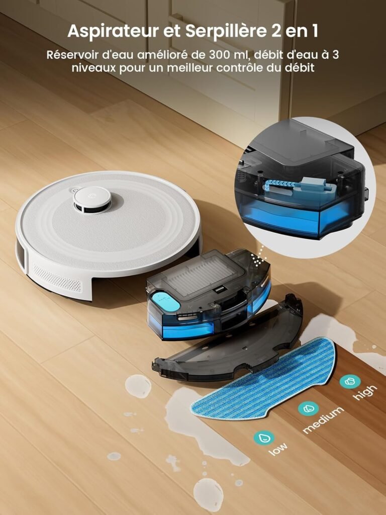 Lefant M2 Aspirateur Robot Laveur 6000Pa avec Cartographie Laser | Robot aspirateur laveur 2 en 1, Navigation dToF, Évitement PSD, Détection Tapis, Poils Animaux, APP/Alexa/WiFi, 160 Min - photo produit