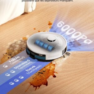 Lefant M2 Plus Robot Aspirateur Laveur avec Station 6000Pa, Blanc | Vidage Automatique avec Sac 2,5L,Navigation Laser dToF,Cartographie Intelligente,Évitement PSD,Poils d’Animaux,WiFi/App/Alexa