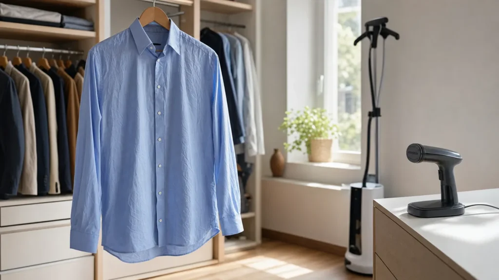 Défroisseur vapeur portatif et modèle vertical dans un dressing