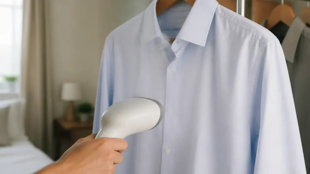 Retouche vapeur d'une chemise avec col et poignets visibles