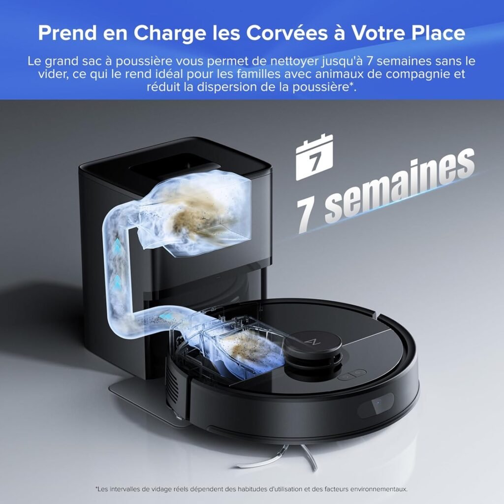 roborock Q7 L5+ Robot Aspirateur Laveur avec Station, 8000 Pa Aspiration | Vidange Automatique, Navigation LiDAR, 3 Niveaux d&rsquo;Eau, pour Poils d&rsquo;Animaux/Tapis, App - photo produit