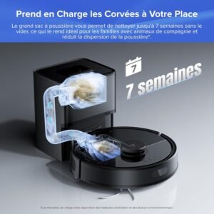 roborock Q7 L5+ Robot Aspirateur Laveur avec Station, 8000 Pa Aspiration | Vidange Automatique, Navigation LiDAR, 3 Niveaux d&rsquo;Eau, pour Poils d&rsquo;Animaux/Tapis, App