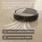 iRobot Roomba 115 Combo+Base AutoEmpty – Robot Aspirateur Laveur 2en1 – Puissance d&rsquo;Aspiration 15KPa – Brosse latérale étendue – Lingette de Lavage déportée – Navigation LiDAR – Noir