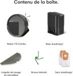 iRobot Roomba 115 Combo+Base AutoEmpty – Robot Aspirateur Laveur 2en1 – Puissance d&rsquo;Aspiration 15KPa – Brosse latérale étendue – Lingette de Lavage déportée – Navigation LiDAR – Noir